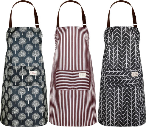 SATINIOR 3 Pieces Women Waterproof Apron with Pockets Adjustable Cooking Aprons Kitchen Bib for Baking Household Cleaning...